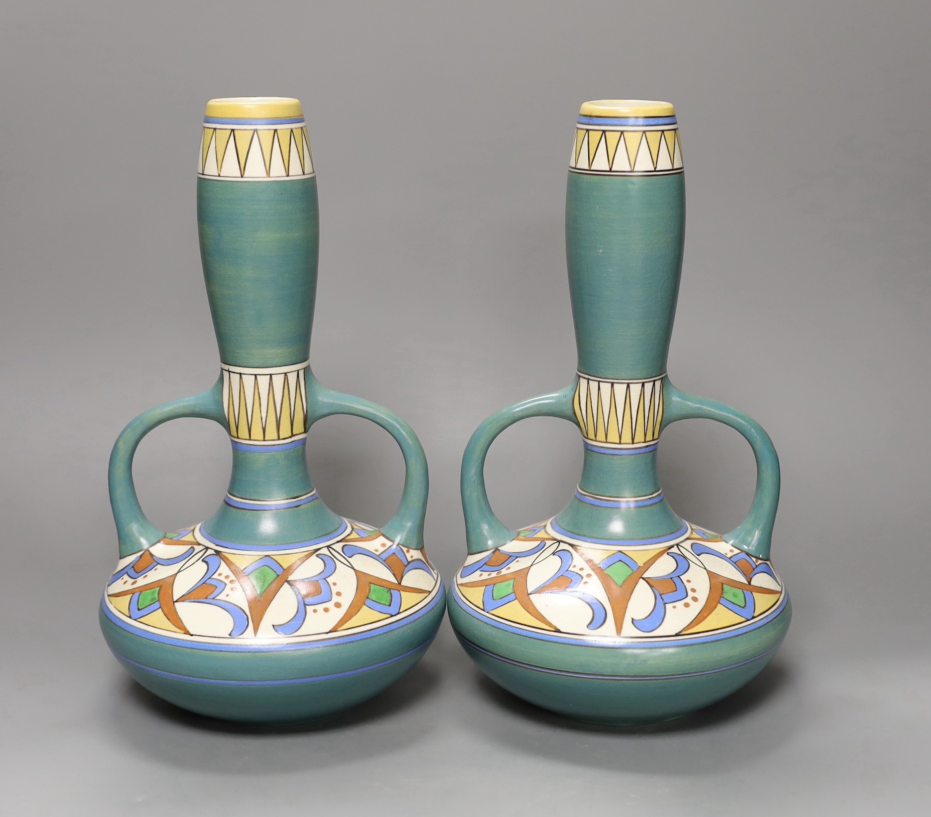 A pair of Arnhem Elrakka Art Nouveau vases, 29cm